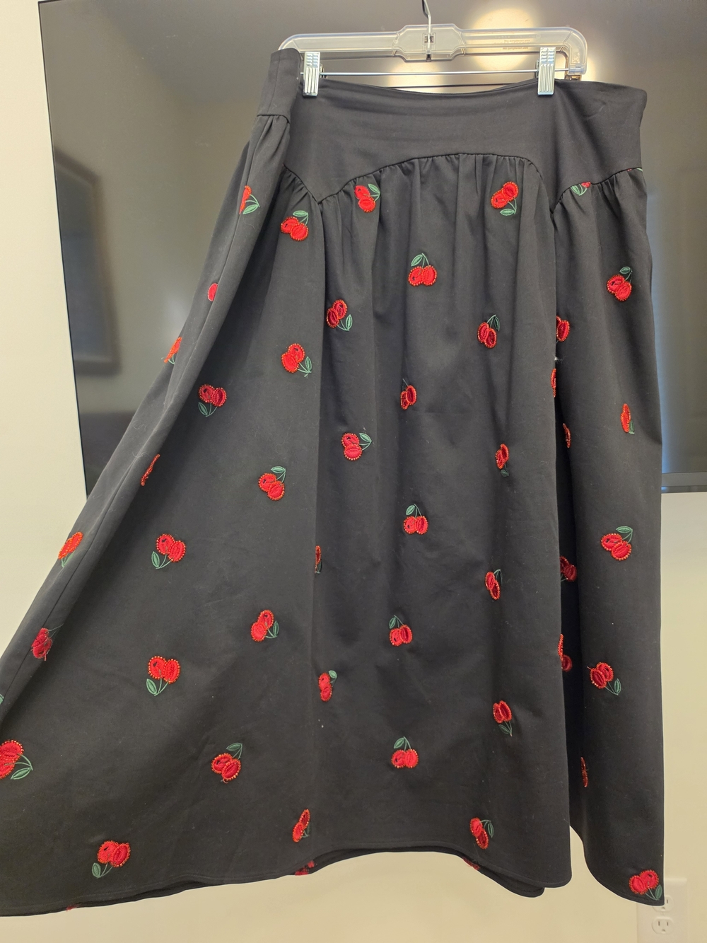 Anthropologie Avec Les Filles Black Skirt with Red Cherry Embroidery - Picture 2 of 5